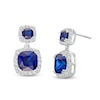 Thumbnail Image 1 of Cushion-Cut Blue and White Lab-Created Sapphire Frame Double Drop Earrings in Sterling Silver