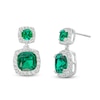 Cushion-Cut Lab-Created Emerald and White Lab-Created Sapphire Frame Double Drop Earrings in Sterling Silver