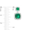 Cushion-Cut Lab-Created Emerald and White Lab-Created Sapphire Frame Double Drop Earrings in Sterling Silver