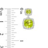 Cushion-Cut Peridot and White Lab-Created Sapphire Frame Double Drop Earrings in Sterling Silver