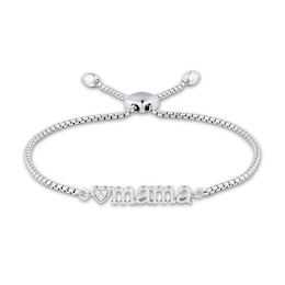 Diamond Accent Heart Trio "mama" Bolo Bracelet in 10K White Gold – 8.0"