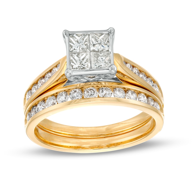 1.25 CT. T.W. Quad Princess-Cut Diamond Channel Bridal Set in 14K Gold