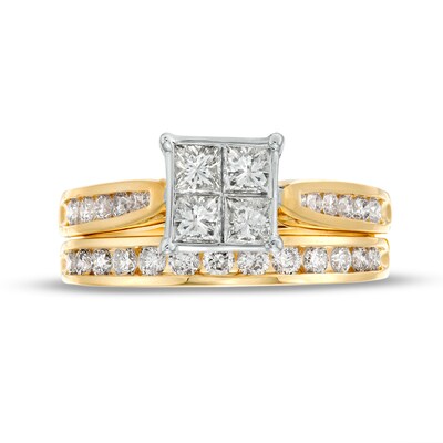 1.25 CT. T.W. Quad Princess-Cut Diamond Channel Bridal Set in 14K Gold