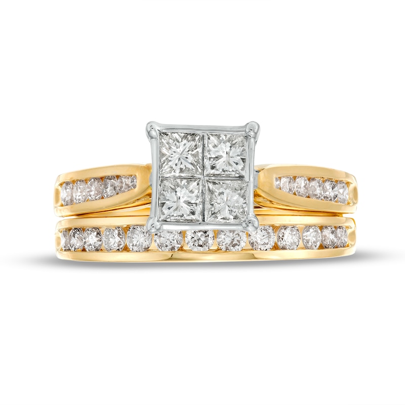 1.25 CT. T.W. Quad Princess-Cut Diamond Channel Bridal Set in 14K Gold