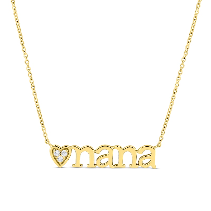 Diamond Accent Heart Trio "nana" Necklace in 10K Gold – 17"