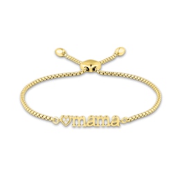 Diamond Accent Heart Trio "mama" Bolo Bracelet in 10K Gold – 8.0"