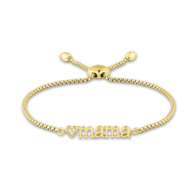Main Image 1 of Diamond Accent Heart Trio "mama" Bolo Bracelet in 10K Gold – 8.0"