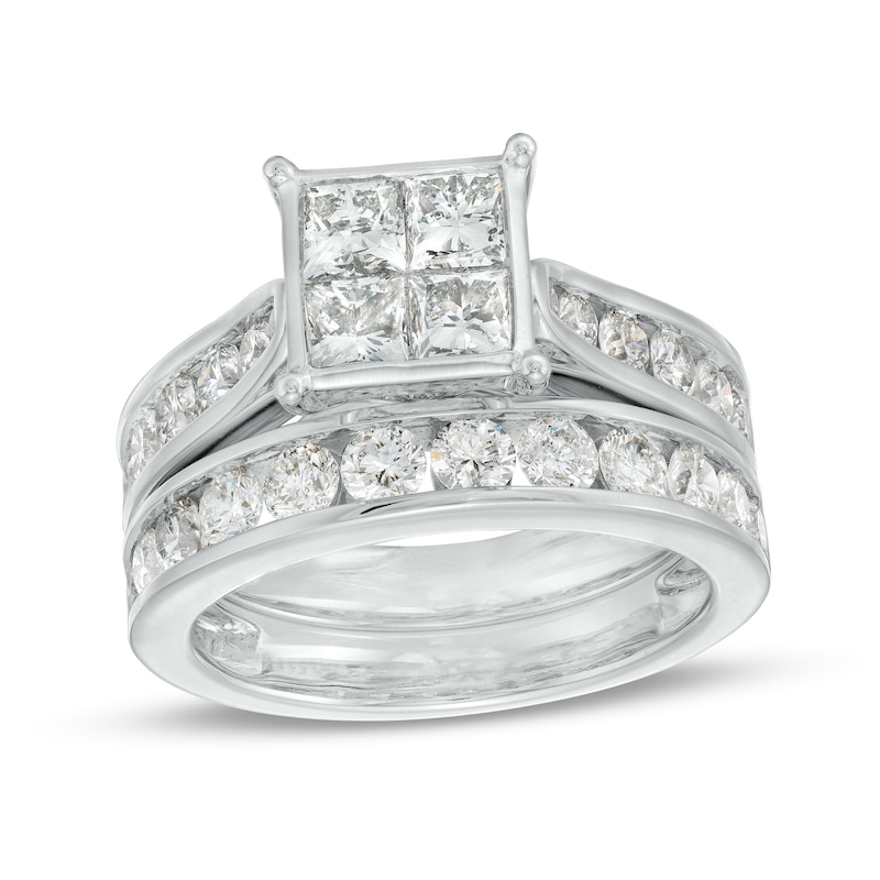 3.00 CT. T.W. Quad Princess-Cut Diamond Channel Bridal Set in 14K White Gold|Peoples Jewellers