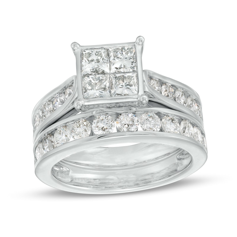 3.00 CT. T.W. Quad Princess-Cut Diamond Channel Bridal Set in 14K White Gold