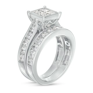 3.00 CT. T.W. Quad Princess-Cut Diamond Channel Bridal Set in 14K White Gold