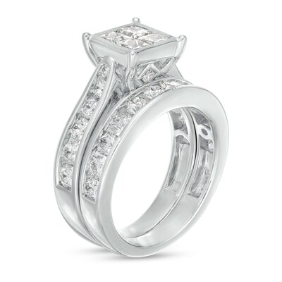 3.00 CT. T.W. Quad Princess-Cut Diamond Channel Bridal Set in 14K White Gold