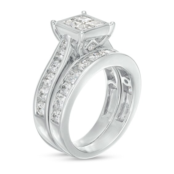 3.00 CT. T.W. Quad Princess-Cut Diamond Channel Bridal Set in 14K White Gold