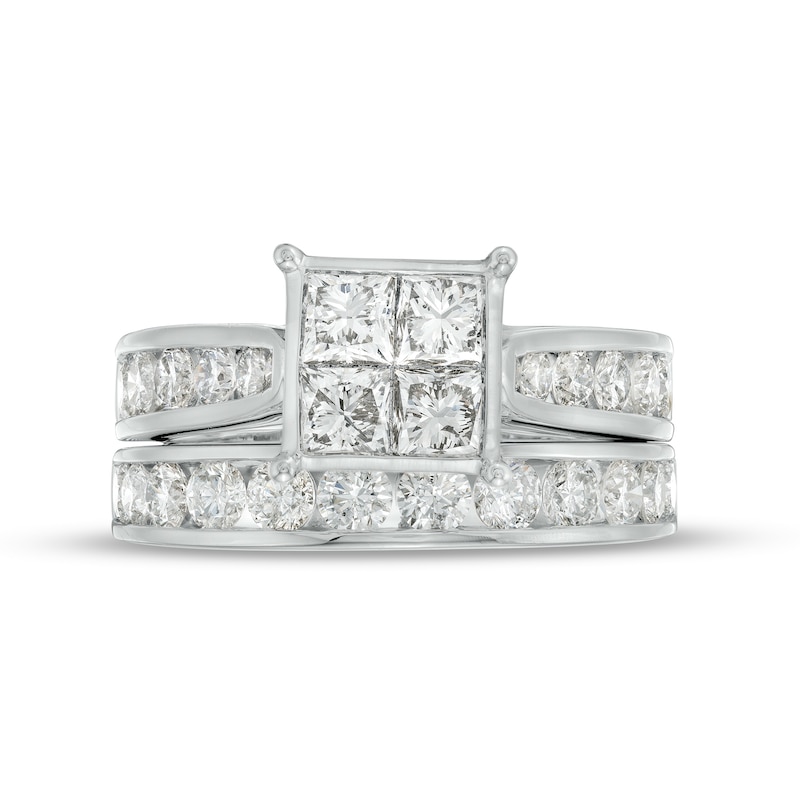 3.00 CT. T.W. Quad Princess-Cut Diamond Channel Bridal Set in 14K White Gold