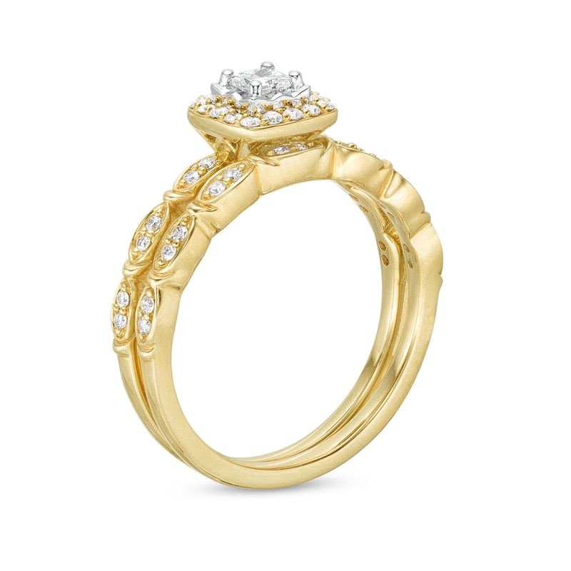 0.40 CT. T.W. Princess-Cut Diamond Cushion Frame Art Deco Bridal Set in 10K Gold
