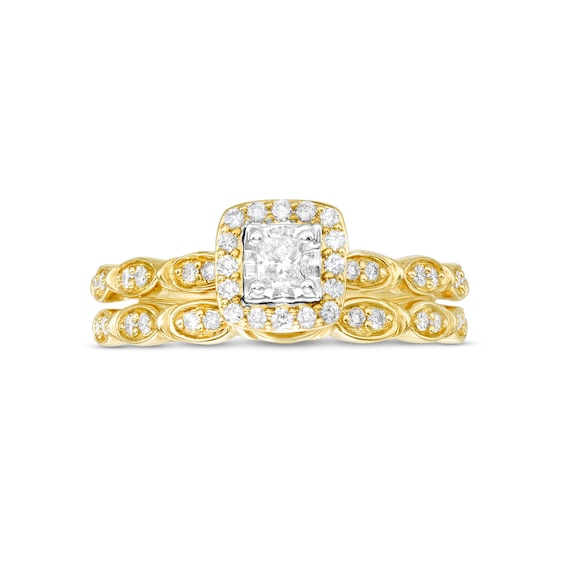 0.40 CT. T.W. Princess-Cut Diamond Cushion Frame Art Deco Bridal Set in 10K Gold