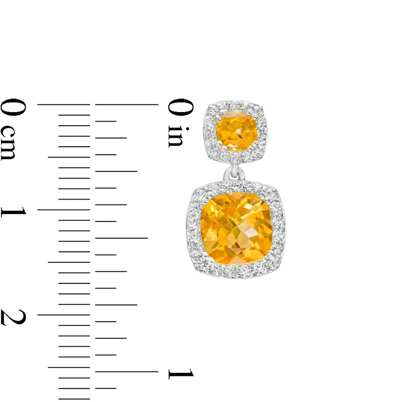 Main Image 3 of Cushion-Cut Citrine and White Lab-Created Sapphire Frame Double Drop Earrings in Sterling Silver