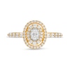 Thumbnail Image 4 of 0.45 CT. T.W. Oval Diamond Double Frame Vintage-Style Scallop Shank Engagement Ring in 14K Gold (I/SI2)