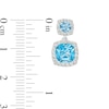 Thumbnail Image 2 of Cushion-Cut Swiss Blue Topaz and White Lab-Created Sapphire Frame Double Drop Earrings in Sterling Silver