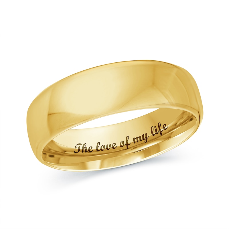 Men's Engravable 6.5mm Euro Wedding Band in 14K White, Yellow or Rose Gold (1 Line)|Peoples Jewellers