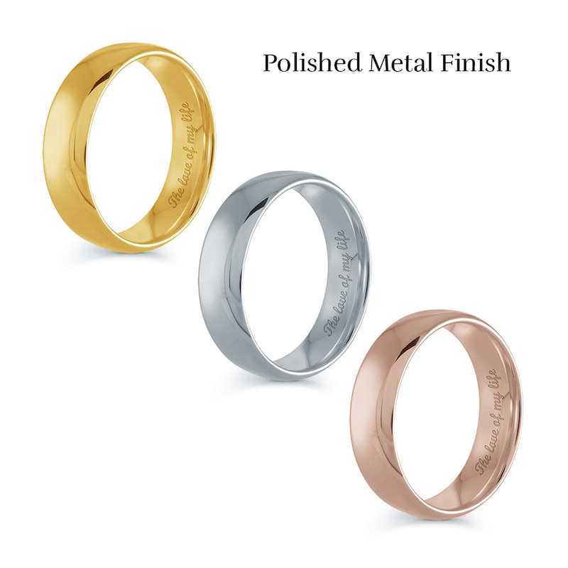 Men's Engravable 6.5mm Euro Wedding Band in 14K White, Yellow or Rose Gold (1 Line)|Peoples Jewellers