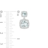 Thumbnail Image 3 of Cushion-Cut Aquamarine and White Lab-Created Sapphire Frame Double Drop Earrings in Sterling Silver