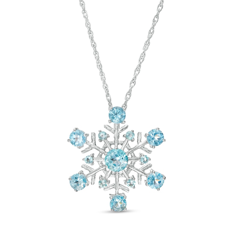 Main Image 1 of 4.0mm Swiss Blue Topaz Snowflake Pendant in Sterling Silver