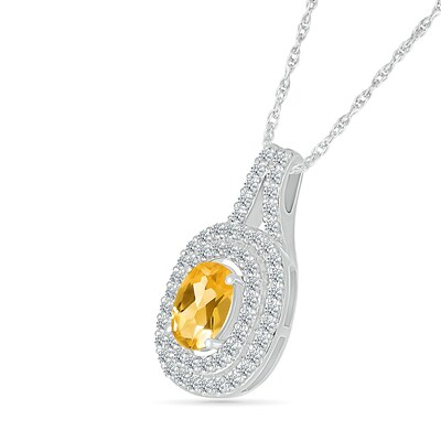 Oval Lab-Created Citrine and White Lab-Created Sapphire Double Frame Pendant and Drop Earrings Set in Sterling Silver