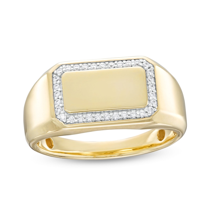 Men's 0.115 CT. T.W. Diamond Octagonal Frame Rectangle-Tope Signet Ring in 10K Gold