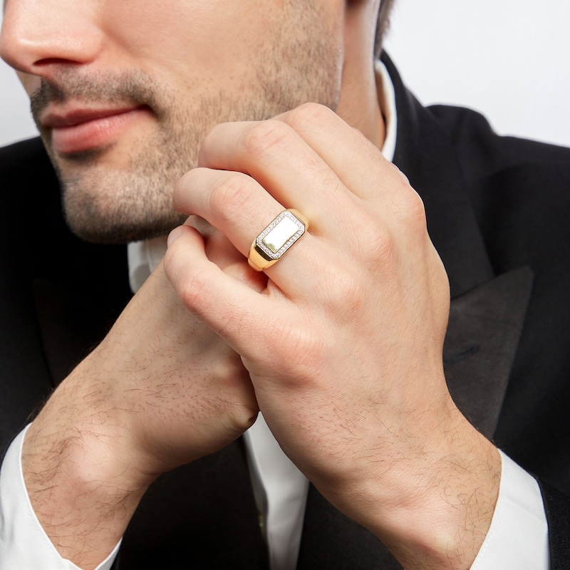 Main Image 2 of Men's 0.115 CT. T.W. Diamond Octagonal Frame Rectangle-Tope Signet Ring in 10K Gold