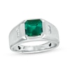 Thumbnail Image 0 of Men's 8.0mm Emerald-Cut Lab-Created Emerald and White Lab-Created Sapphire Ring in Sterling Silver - Size 10