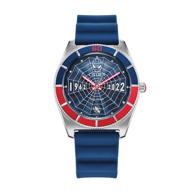 Main Image 1 of Men's Limited Edition Citizen Eco-Drive® ©MARVEL Spider-Man Blue Rubber Strap Watch and Box Set (Model: AW2050-49W)