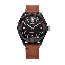Men's Citizen Eco-Drive® Star Wars™ Chewbacca™ Brown Leather Strap Watch with Black Dial (Model: AW5008-06W)