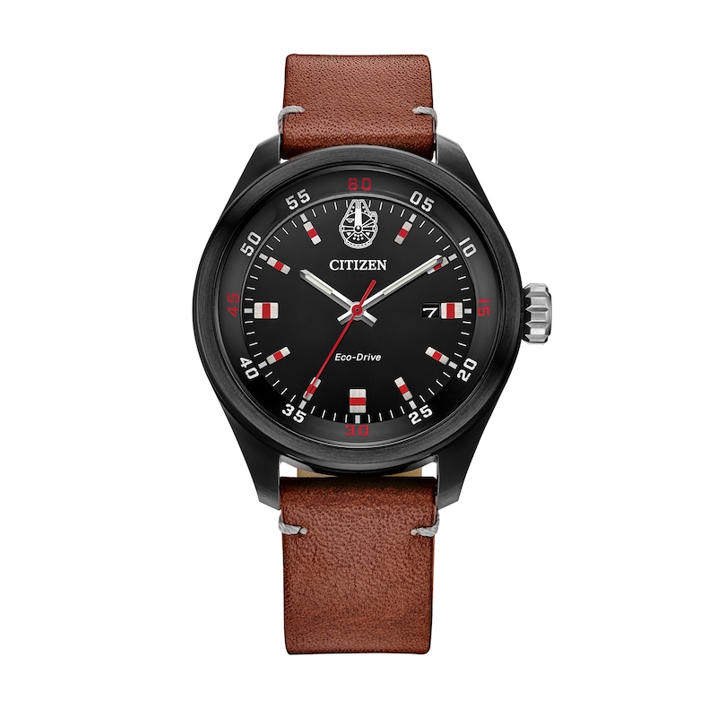 Main Image 1 of Men's Citizen Eco-Drive® Star Wars™ Chewbacca™ Brown Leather Strap Watch with Black Dial (Model: AW5008-06W)