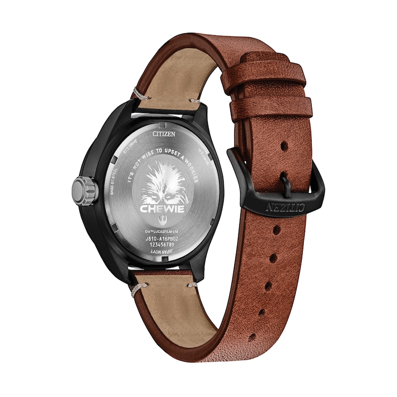 Main Image 3 of Men's Citizen Eco-Drive® Star Wars™ Chewbacca™ Brown Leather Strap Watch with Black Dial (Model: AW5008-06W)