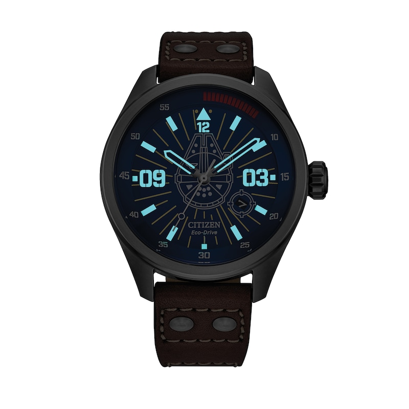 Main Image 4 of Men's Citizen Eco-Drive® Star Wars™ Han Solo™ Brown Leather Strap Watch with Blue Dial (Model: AW5009-03W)