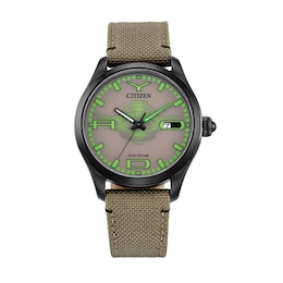 Men's Citizen Eco-Drive® Star Wars™ Yoda™ Beige Nylon Strap Watch with Brown Dial (Model: BM6839-06W)