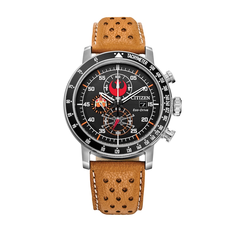 Main Image 1 of Men's Citizen Eco-Drive® Star Wars™ Rebel Pilot Chronograph Leather Strap Watch with Black Dial (Model: CA0761-06W)