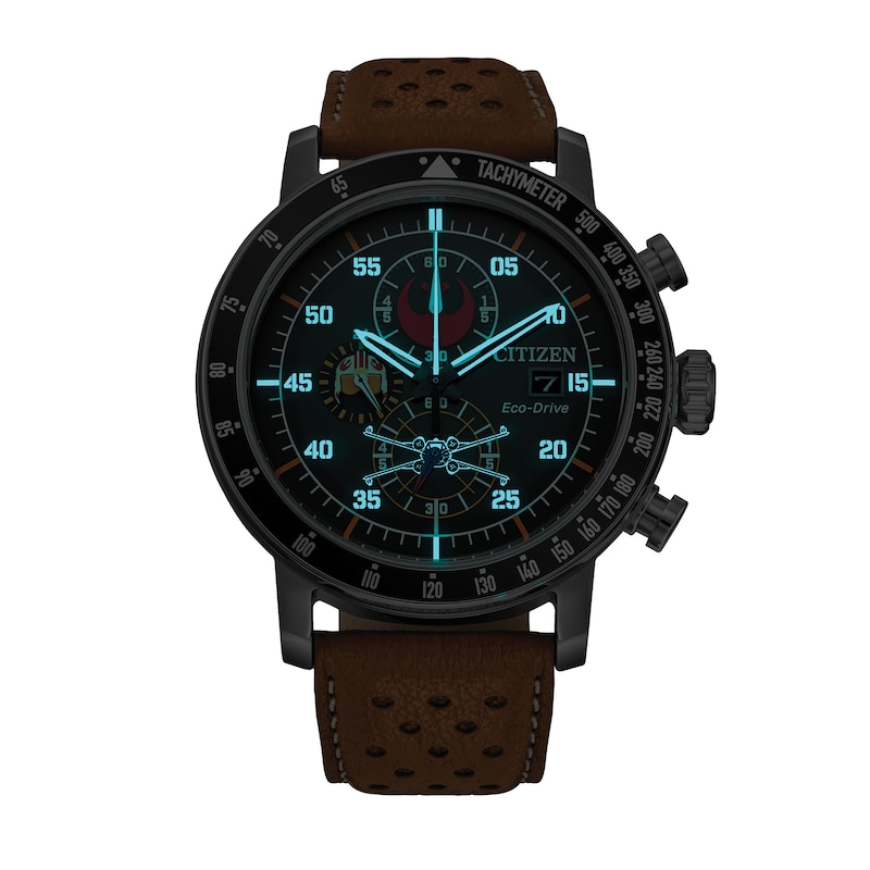 Main Image 5 of Men's Citizen Eco-Drive® Star Wars™ Rebel Pilot Chronograph Leather Strap Watch with Black Dial (Model: CA0761-06W)