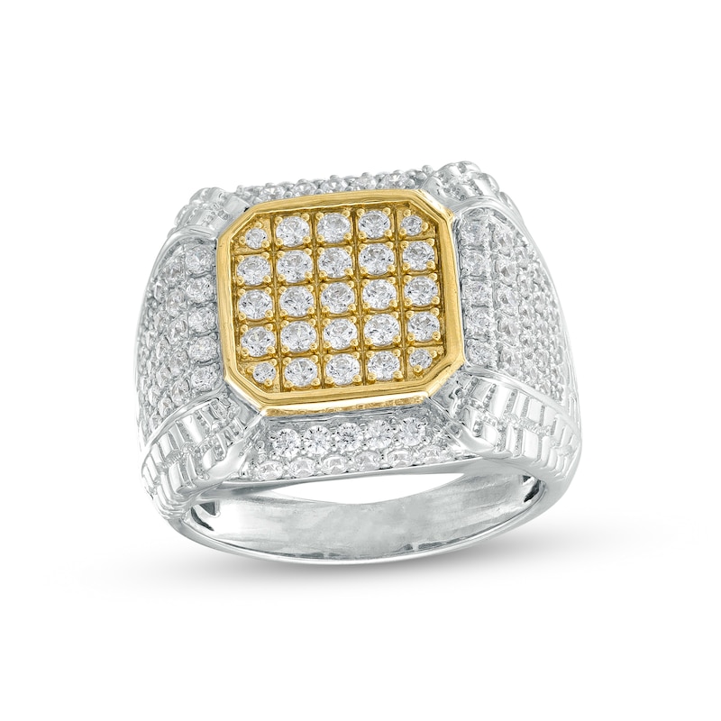 Men's 1.45 CT. T.W. Octagon-Shaped Multi-Diamond Frame Ring in 10K Two-Tone Gold