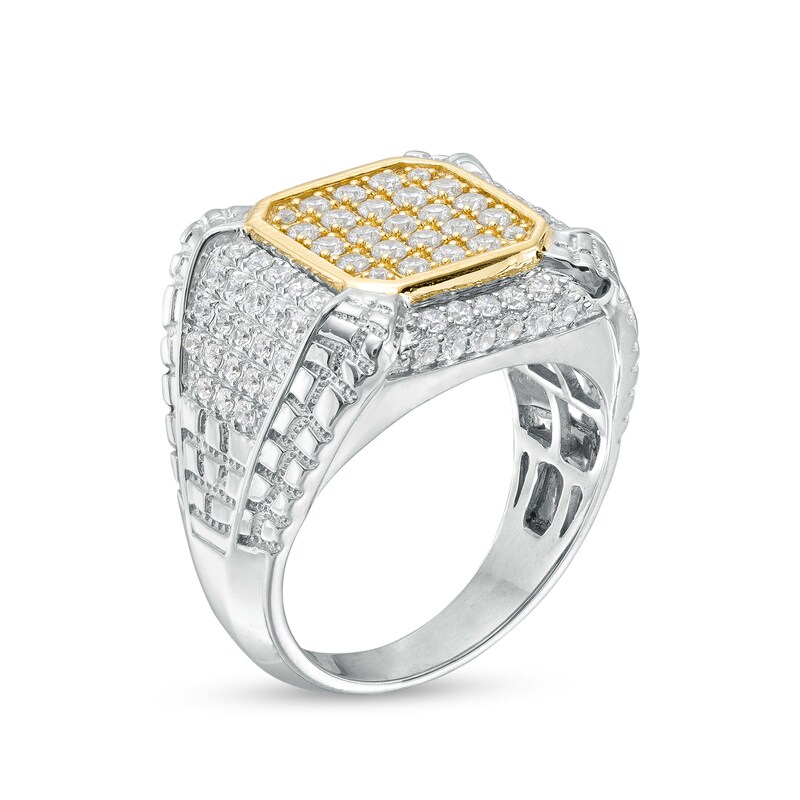 Men's 1.45 CT. T.W. Octagon-Shaped Multi-Diamond Frame Ring in 10K Two-Tone Gold