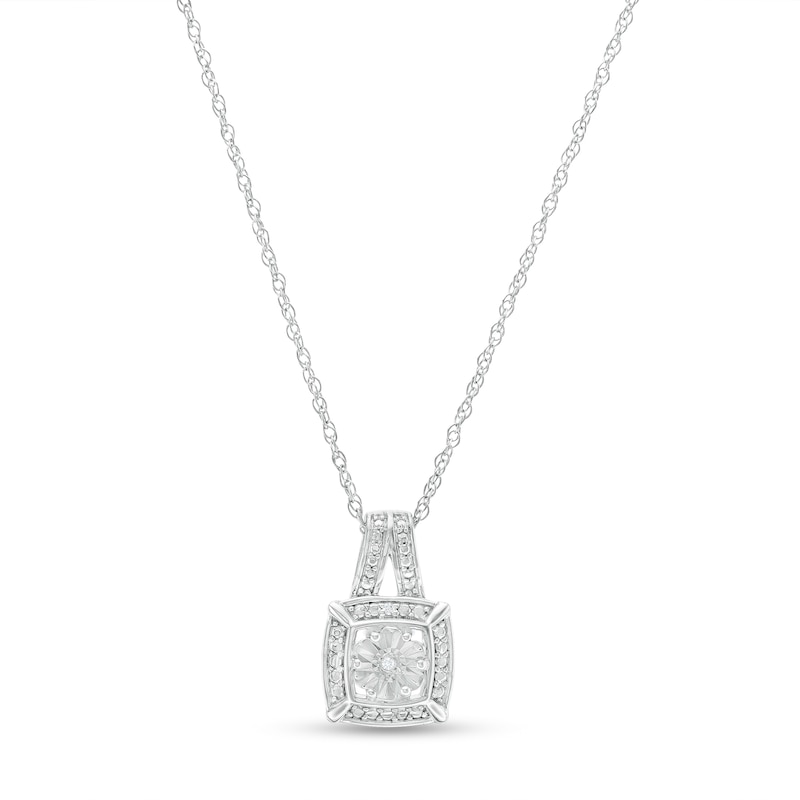 Diamond Accent Beaded Cushion-Shaped Frame Pendant in Sterling Silver