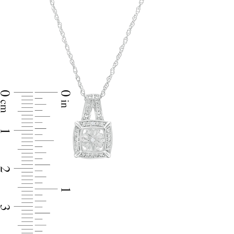Diamond Accent Beaded Cushion-Shaped Frame Pendant in Sterling Silver