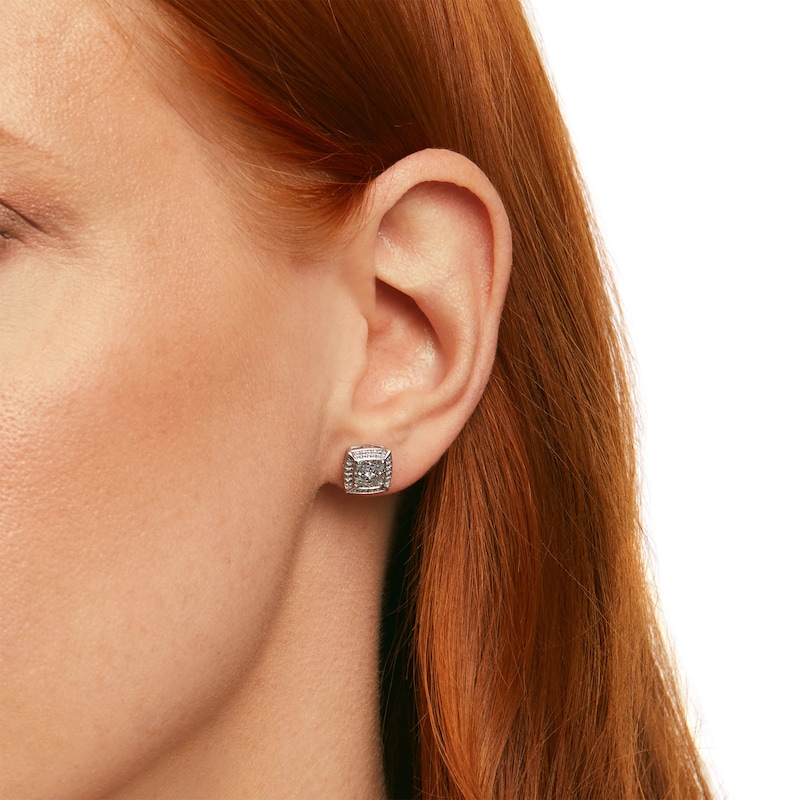 Main Image 2 of Diamond Accent Cushion Stud Earrings in Sterling Silver