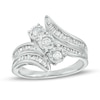 Thumbnail Image 0 of 1.00 CT. T.W. Diamond Past Present Future® Trio Slant Double Row Bypass Engagement Ring in 10K White Gold