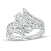 1.00 CT. T.W. Diamond Past Present Future® Trio Slant Double Row Bypass Engagement Ring in 10K Gold