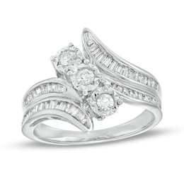 1.00 CT. T.W. Diamond Past Present Future® Trio Slant Double Row Bypass Engagement Ring in 10K White Gold