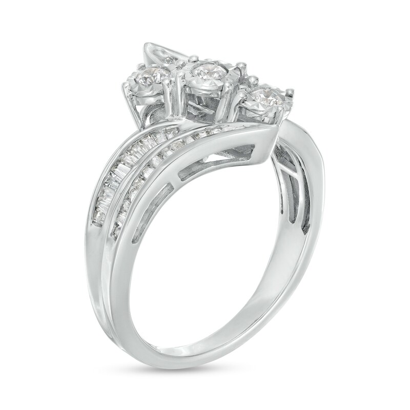 1.00 CT. T.W. Diamond Past Present Future® Trio Slant Double Row Bypass Engagement Ring in 10K White Gold