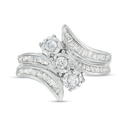 1.00 CT. T.W. Diamond Past Present Future® Trio Slant Double Row Bypass Engagement Ring in 10K Gold