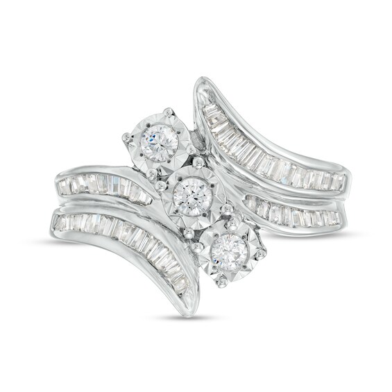 1.00 CT. T.W. Diamond Past Present Future® Trio Slant Double Row Bypass Engagement Ring in 10K Gold