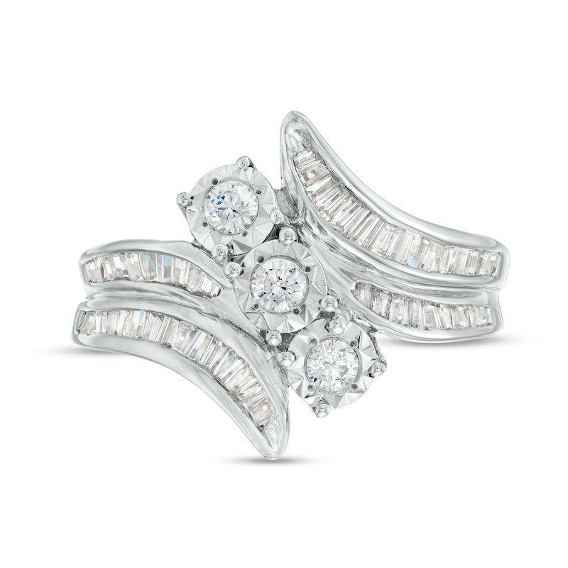 1.00 CT. T.W. Diamond Past Present Future® Trio Slant Double Row Bypass Engagement Ring in 10K White Gold